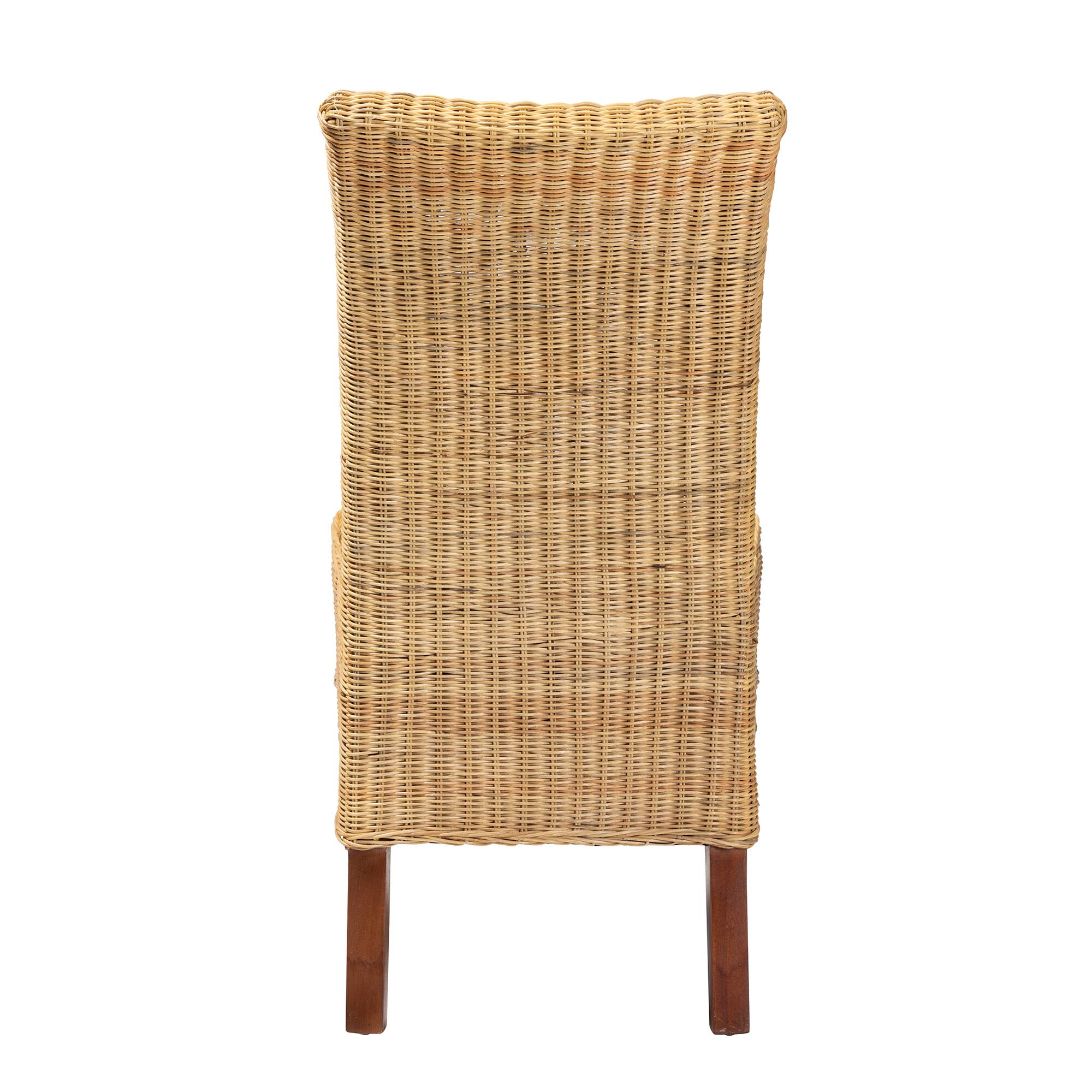 Back. bali & pari - Shamara Modern Bohemian Natural Rattan and Mahogany Wood Dining Chair - Natural Brown/Walnut Brown.