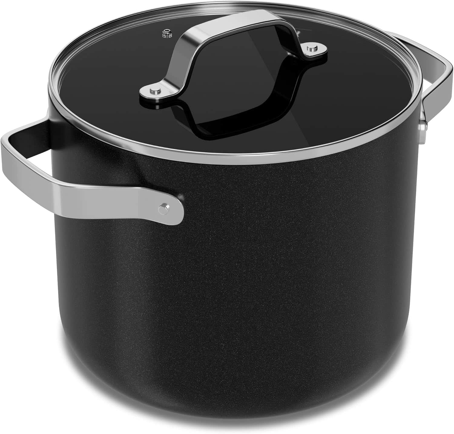 Bakken- Swiss - 5 Qt Aluminum Stock Pot, Nonstick Ceramic Coating, PTFE & PFAS Free, Oven Safe 500°F, SS Handles, Glass Lid - Black