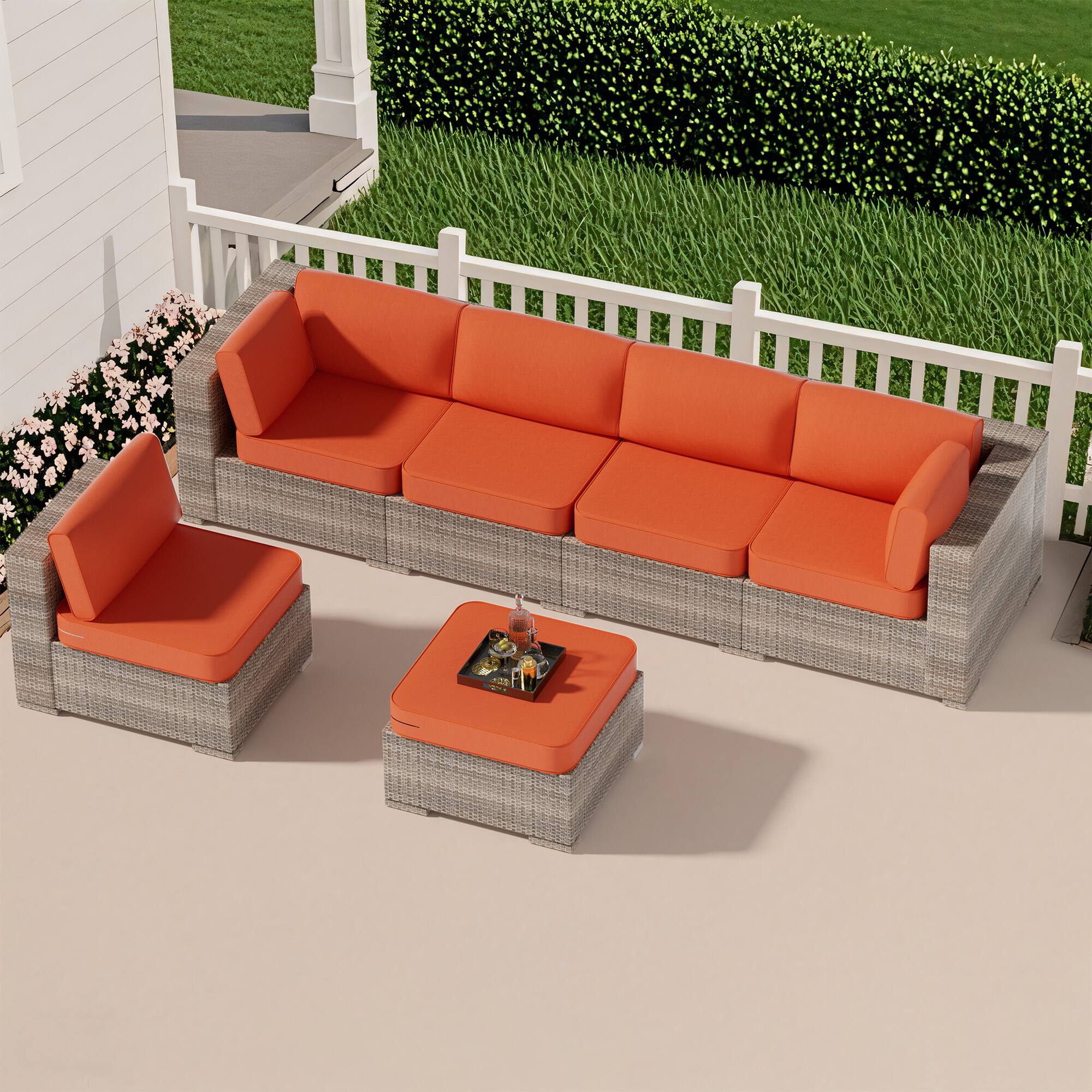 Left. RYHNUYNE - 14-Piece Outdoor Patio Sofa Cushions,Orange Seat Cushion with Zipper, Water-Resistant Patio Furniture Cushion - Orange.