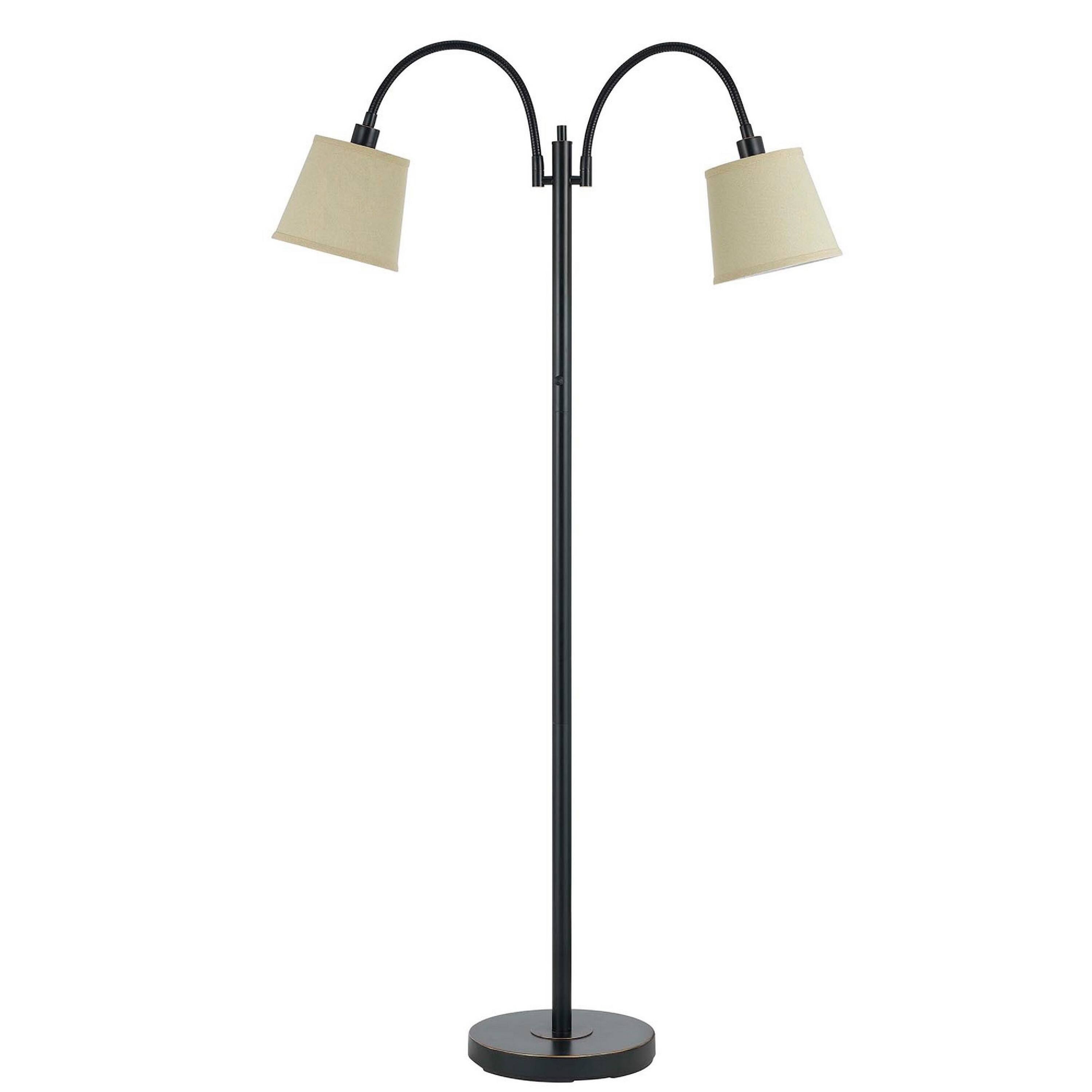 Front. Manhattan Lane - 80 Watt Metal Floor Lamp with Dual Gooseneck and Uno Style Shades.