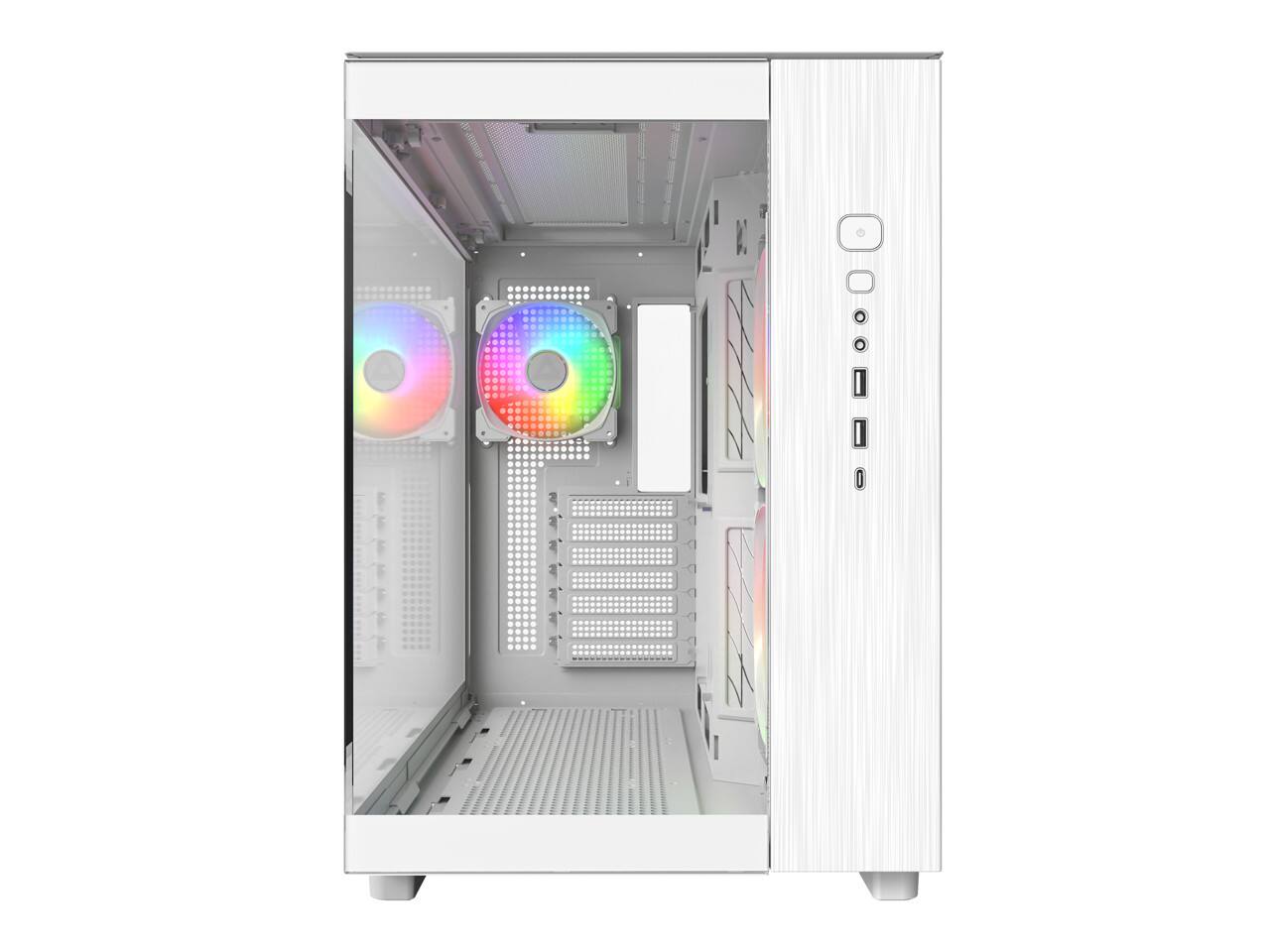 Left. Montech - MONTECH KING 65 PRO ATX Mid Tower, Dual Chamber, High Airflow, RTX 40 Support, 3 ARGB Fans - White - White.