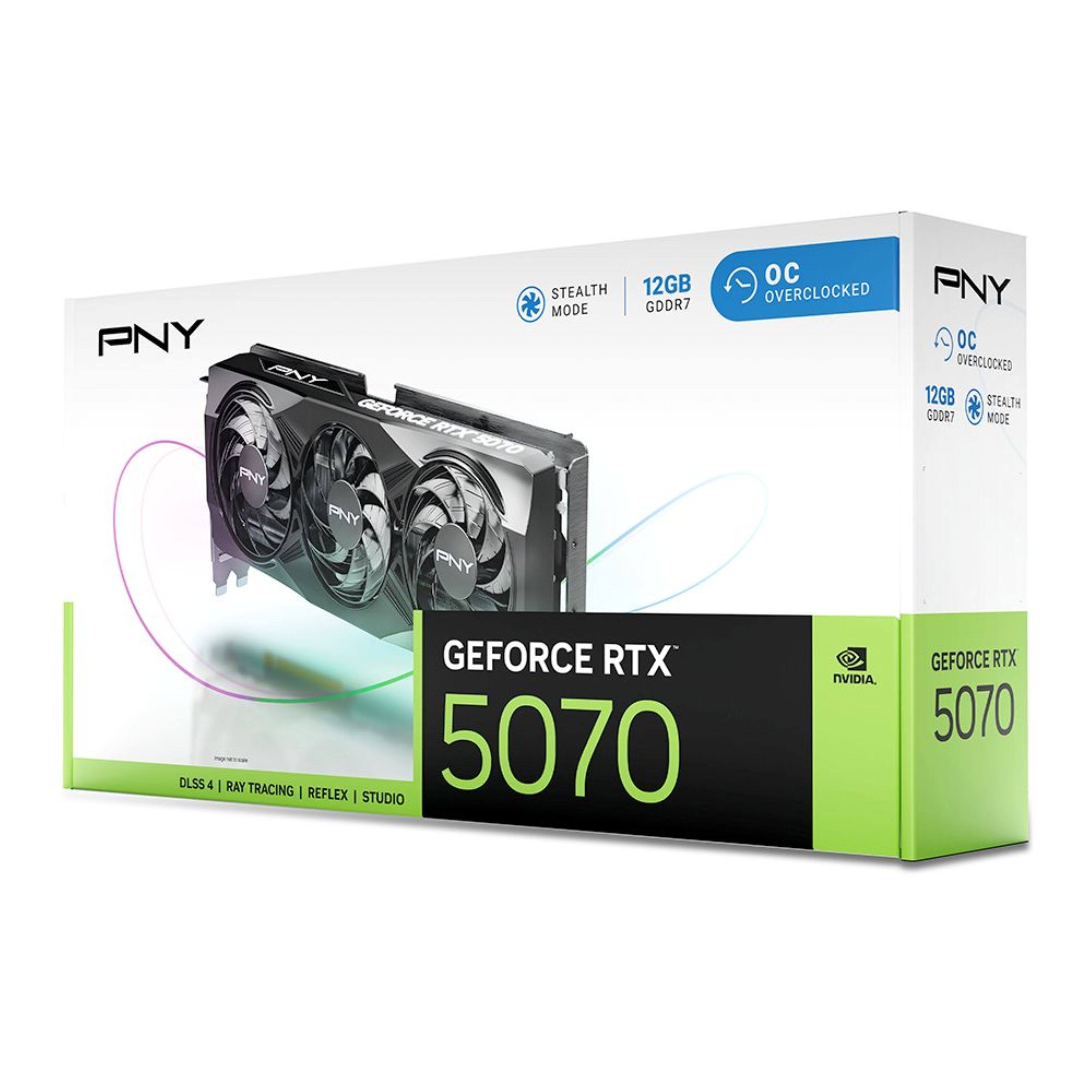 PNY GEFORCE RTX 5070  
12GB GDDR7  
STEALTH MODE  
OC OVERCLOCKED  
DLSS 4  
RAY TRACING  
REFLEX  
STUDIO
