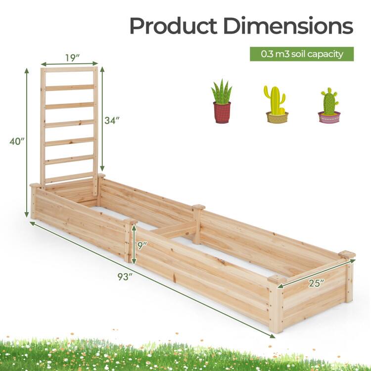 Product Dimensions: 19" x 34" x 40" x 9" x 93" x 25"  
0.3 m³ soil capacity