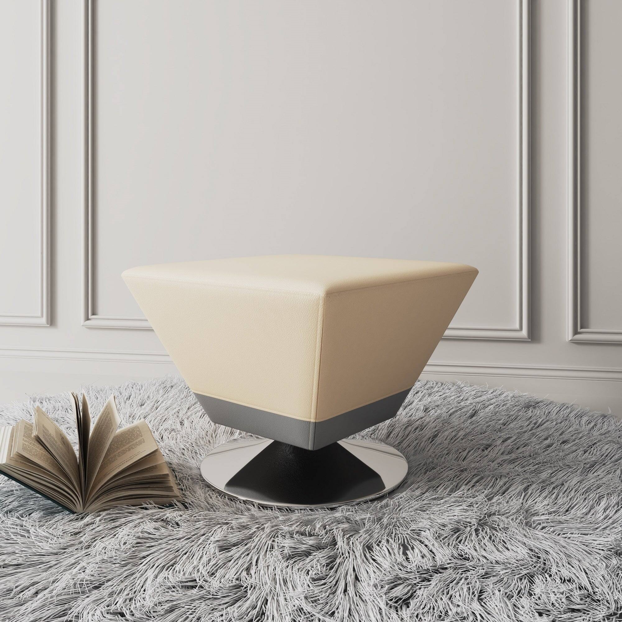 Angle. Manhattan Comfort - Diamond Modern Vegan Leather Accent Ottoman - Tan.