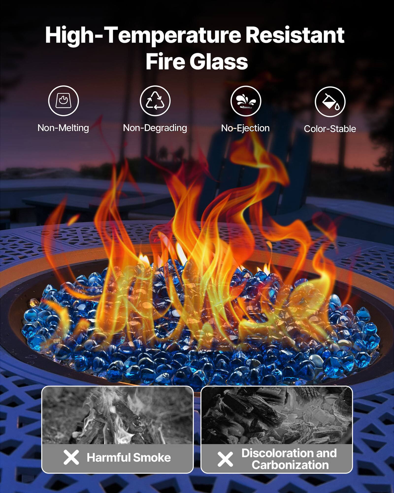 High-Temperature Resistant Fire Glass

- Non-Melting
- Non-Degrading
- No-Ejection
- Color-Stable

X Harmful Smoke
X Discoloration and Carbonization