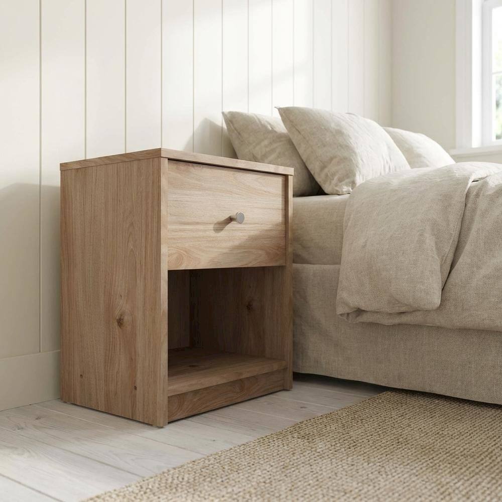 Back. FurniFact - Hickory Nightstand with One Drawer and Timeless Style - Jackson Hickory.