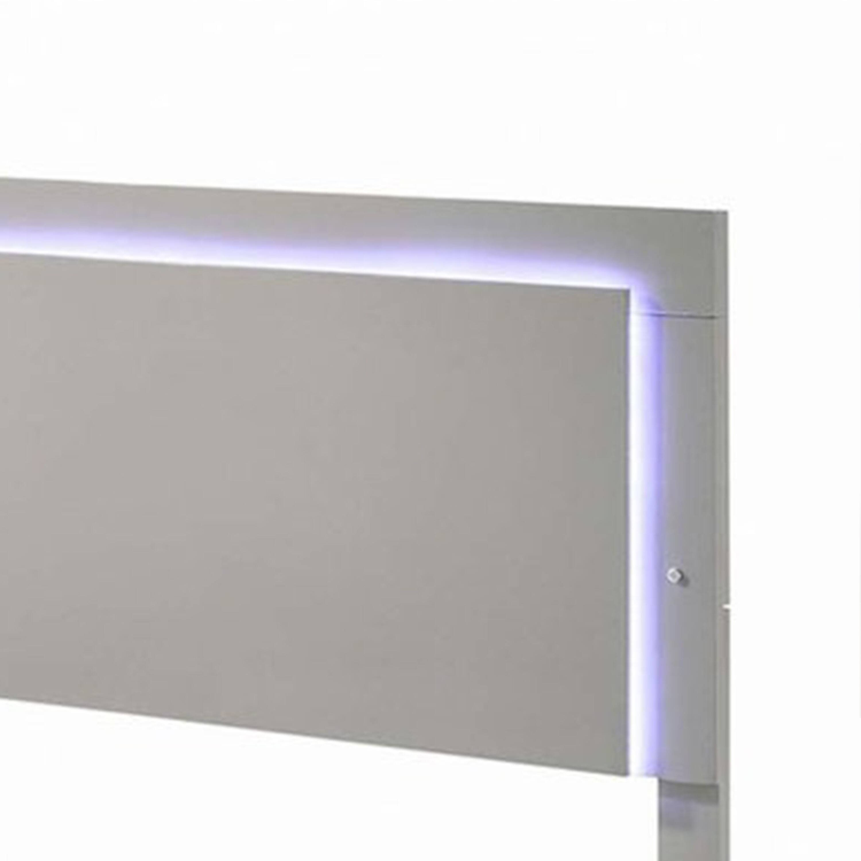 Alt View 2. Manhattan Lane - Suni King Size Bed w LED Headboard, Light Taupe Gray Wood Frame - Light Taupe Gray, Chrome Silver.