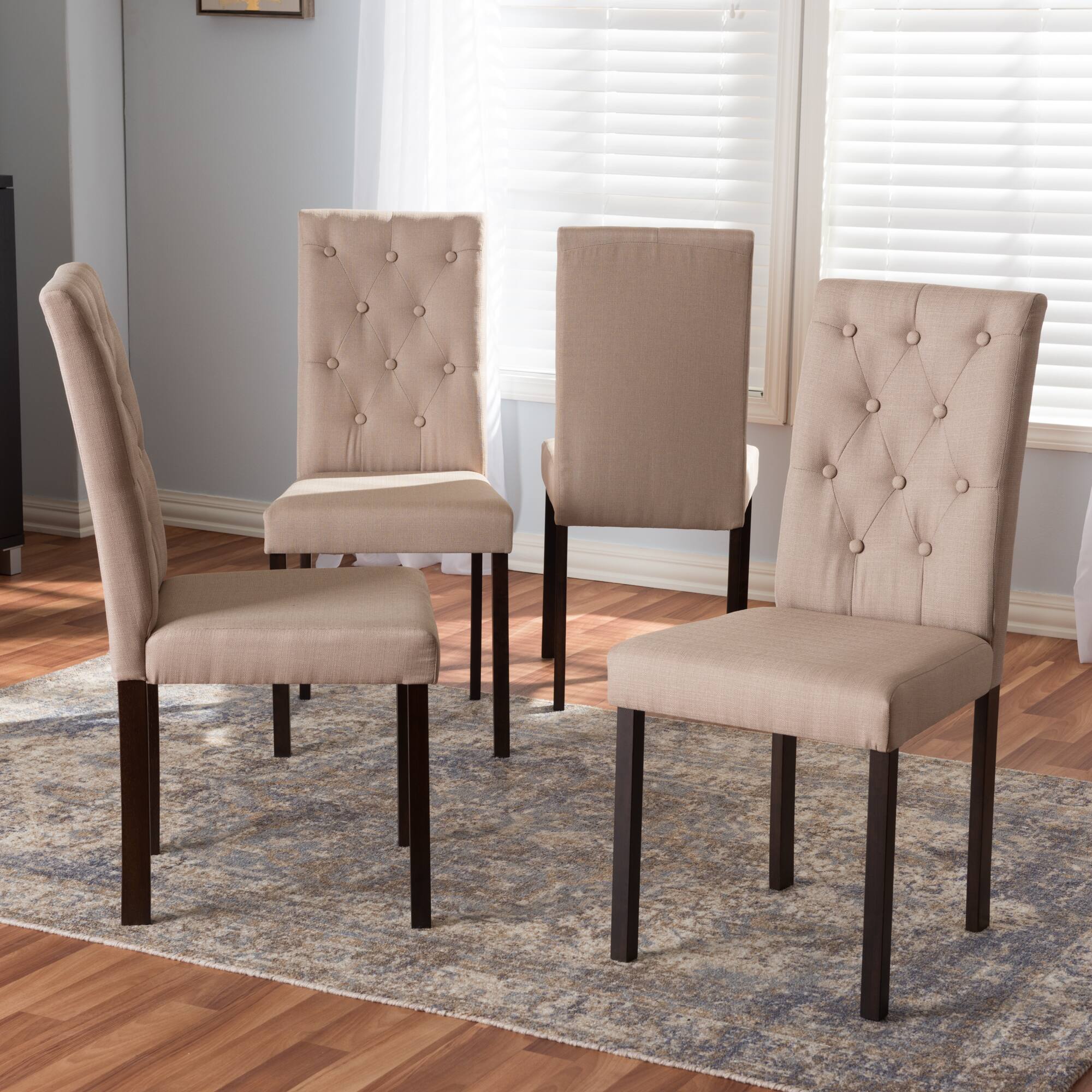 Back. Baxton Studio - Gardner Modern and Contemporary Finished Fabric Upholstered Dining Chair - Beige/Dark Brown.