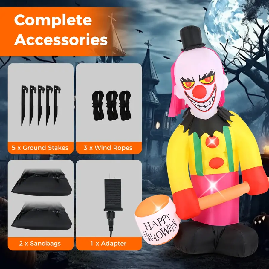 Complete Accessories  5 X Ground Stakes  3 X Wind Ropes  2 x Sandbags  1 HAPPY X Adapter