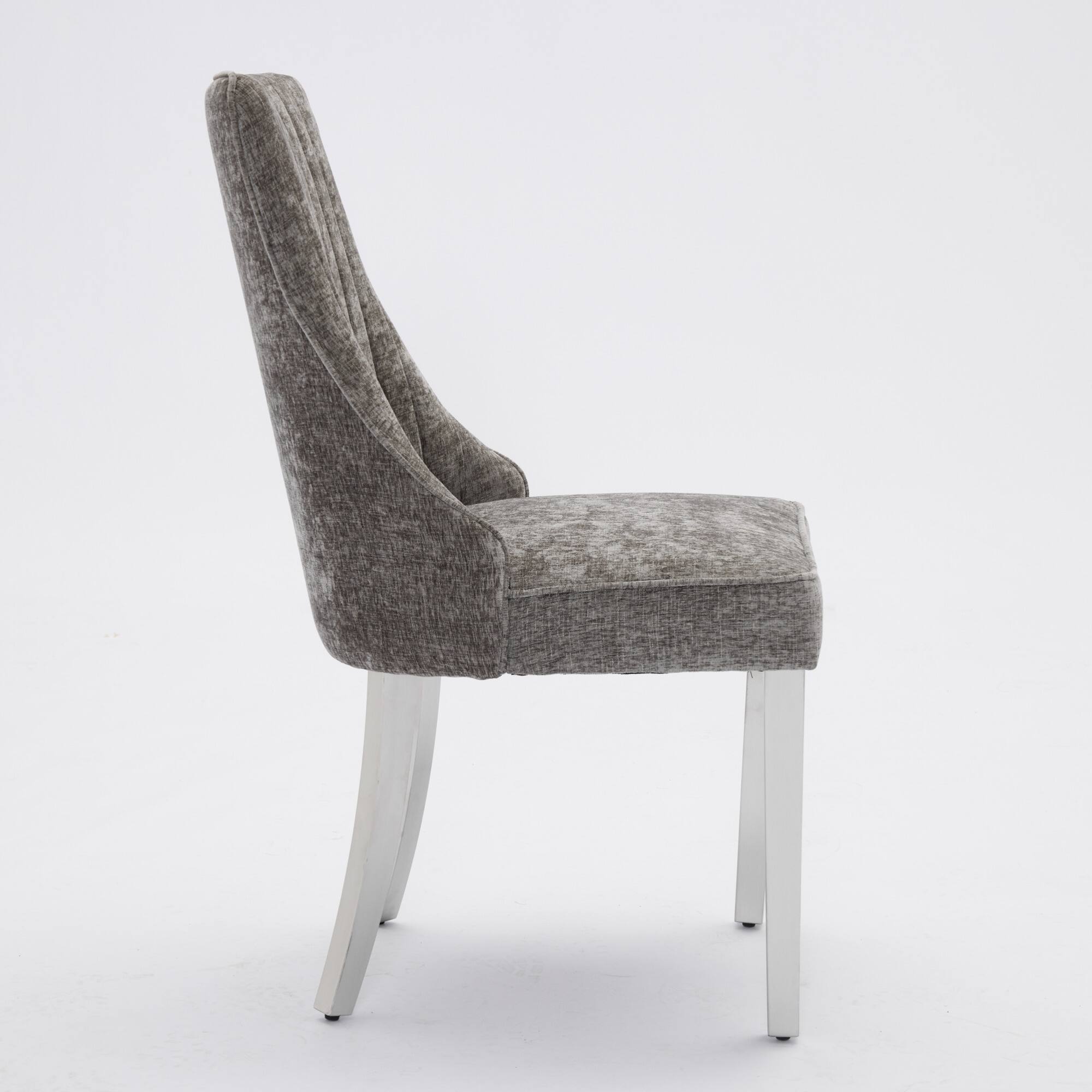 Alt View 1. GOODSILO - Luxury Chenille Fabric Upholstered Dining Chairs with Golden Stainless Steel Legs, Set of 2 - Gray.