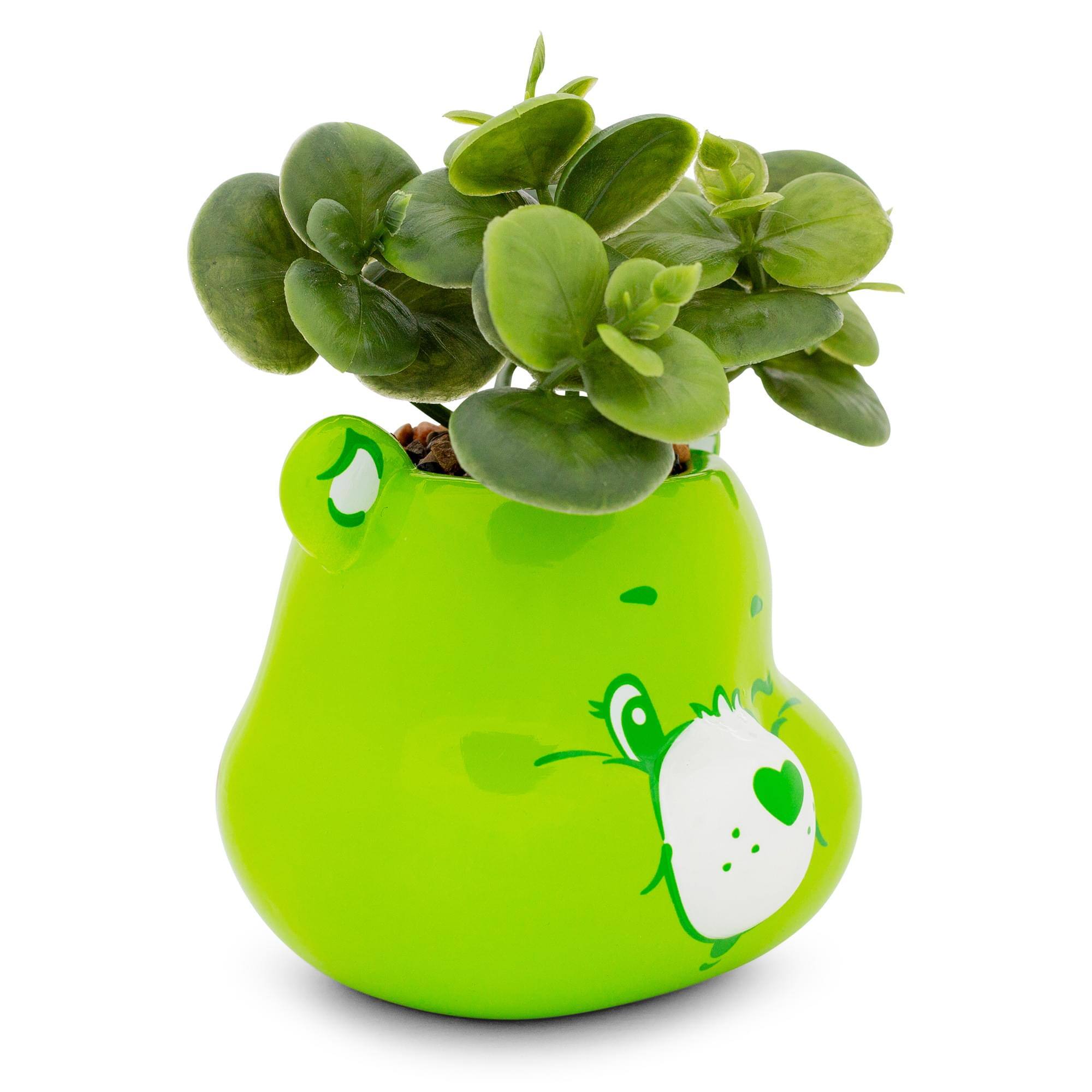 Alt View 1. Silver Buffalo - Care Bears Good Luck Bear 5-Inch Ceramic Mini Planter With Artificial Succulent - Green.