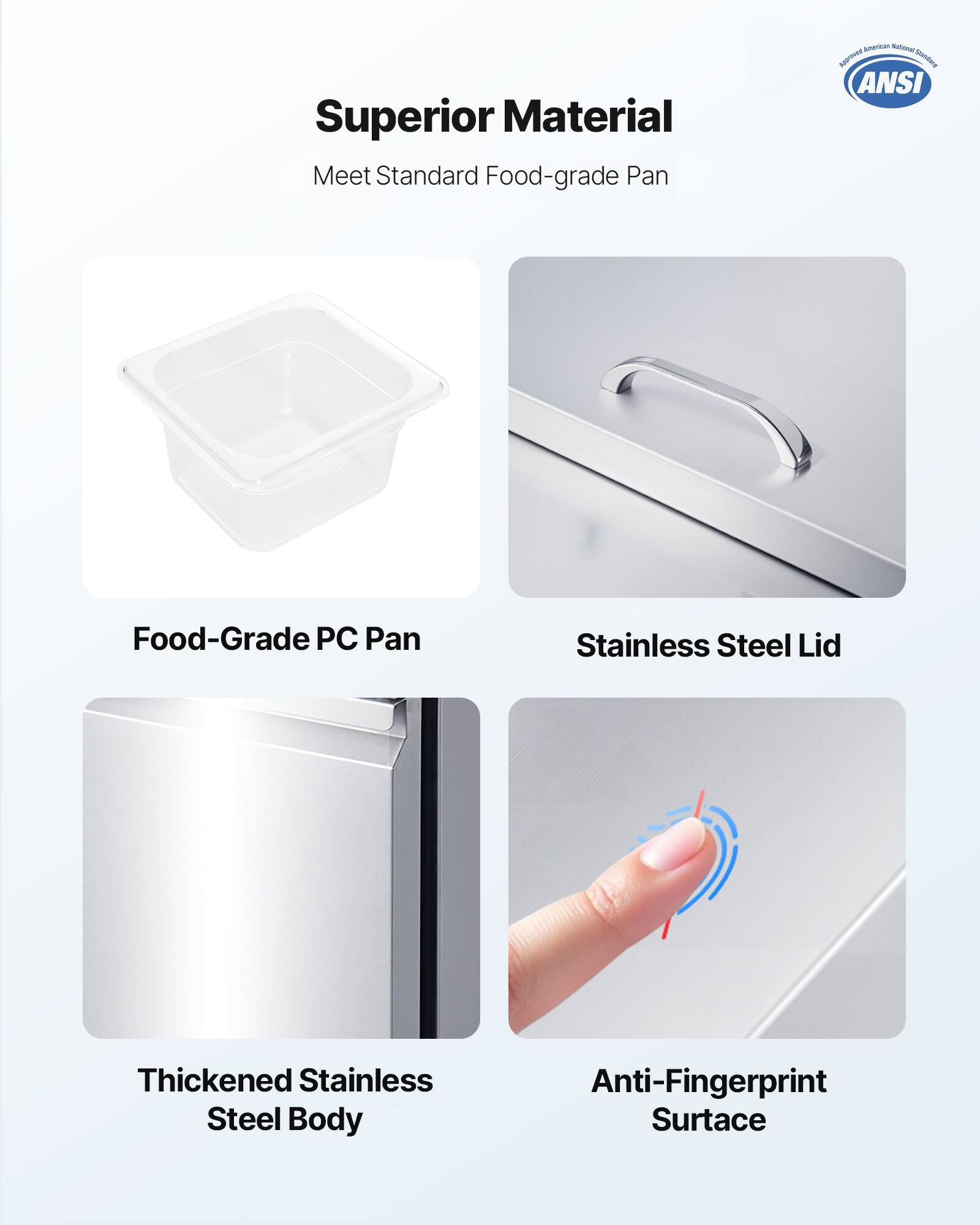 Superior Material Meet Standard Food-grade Pan Food-Grade PC Pan Stainless Steel Lid Thickened Stainless Steel Body Anti-Fingerprint Surtace