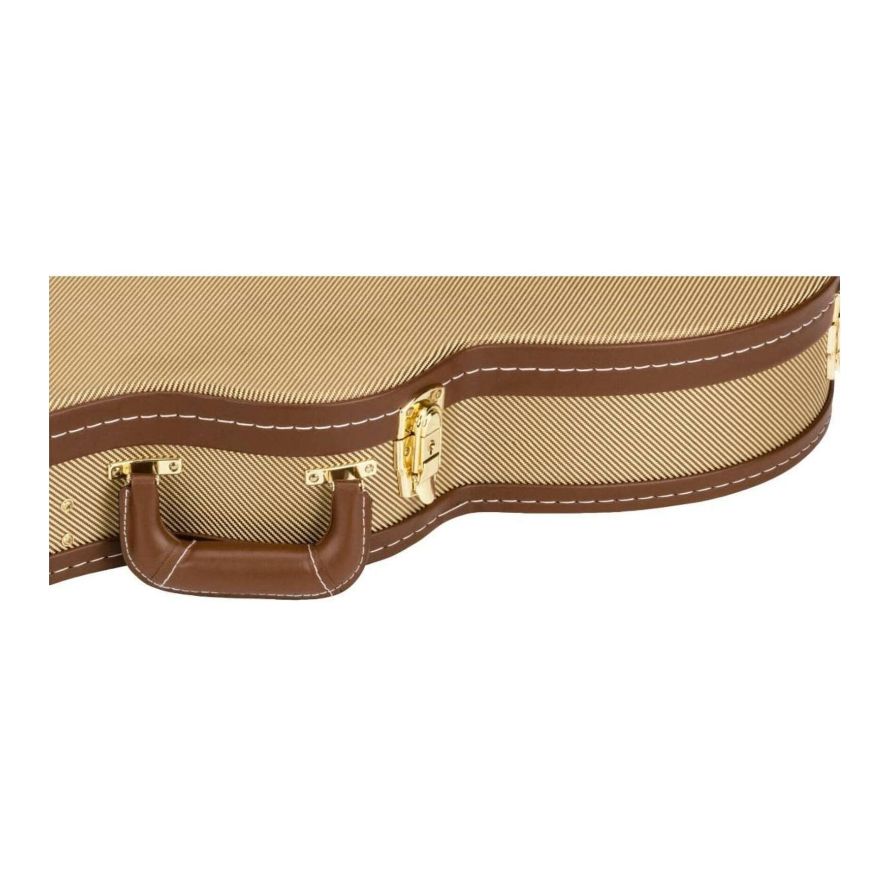 Left. Gretsch - Gretsch Bass Baritone Tweed Hardshell Case with Shoulder Strap with Gold Latches.