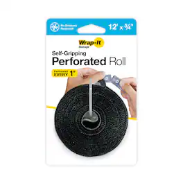 Wrap-It Storage - Self-Gripping Perforated 12-foot x 0.75-inch Hook & Loop Roll - Black