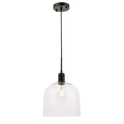 Front. Living District - Gabe 1 light Black and Clear seeded glass pendant - Black And Clear Seeded Glass.
