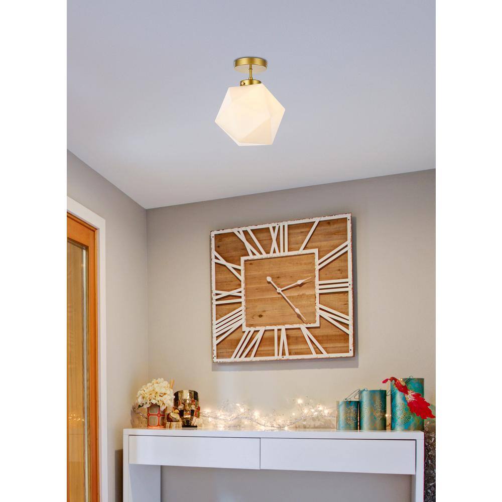 Back. Living District - Lawrence 1 light brass and white glass flush mount - Brass And White.