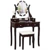 Front. Costway - Costway Vanity Table Set w/10 Light Bulbs and Touch Switch Makeup Dressing Table - Brown.