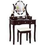 Front. Costway - Costway Vanity Table Set w/10 Light Bulbs and Touch Switch Makeup Dressing Table - Brown.