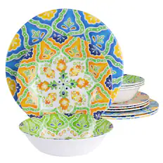 Front. Elama - Elama Stapanya 12 Piece Melamine Dinnerware Set in Multi - Multi.