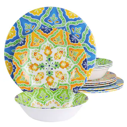 Front. Elama - Elama Stapanya 12 Piece Melamine Dinnerware Set in Multi - Multi.