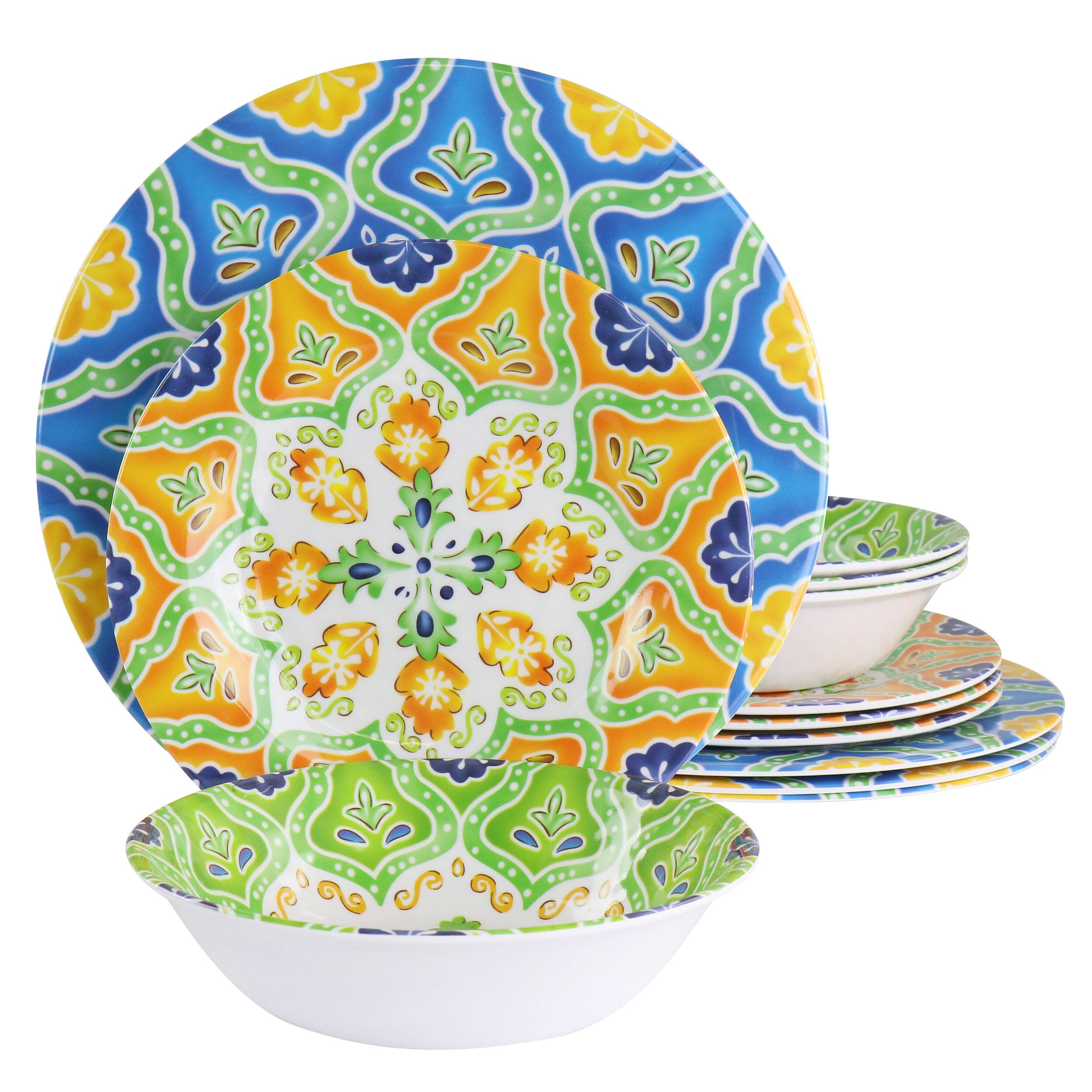 Elama - Stapanya 12 Piece Melamine Dinnerware Set - Multi