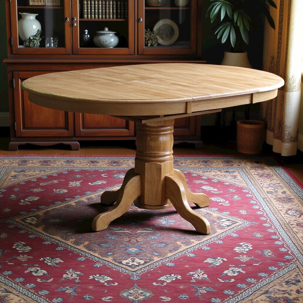 Alt View 2. FurniFact - Elegant Oval Dining Table – Extendable Solid Wood Round Kitchen Table - Oak.
