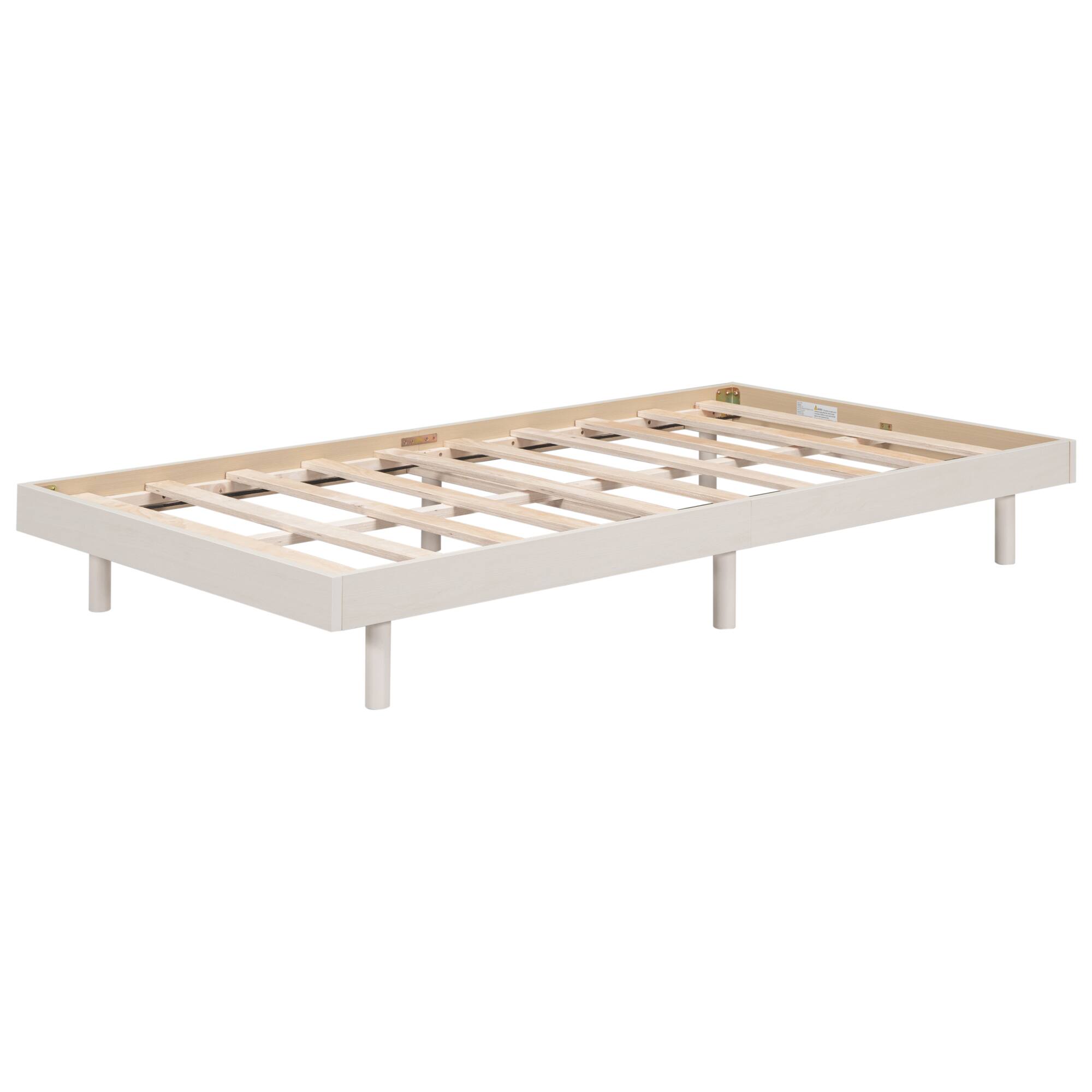 Alt View 2. GOODSILO - Modern Twin Size Floating Platform Bed Frame with Clean Design and Sturdy Construction - White Washed.