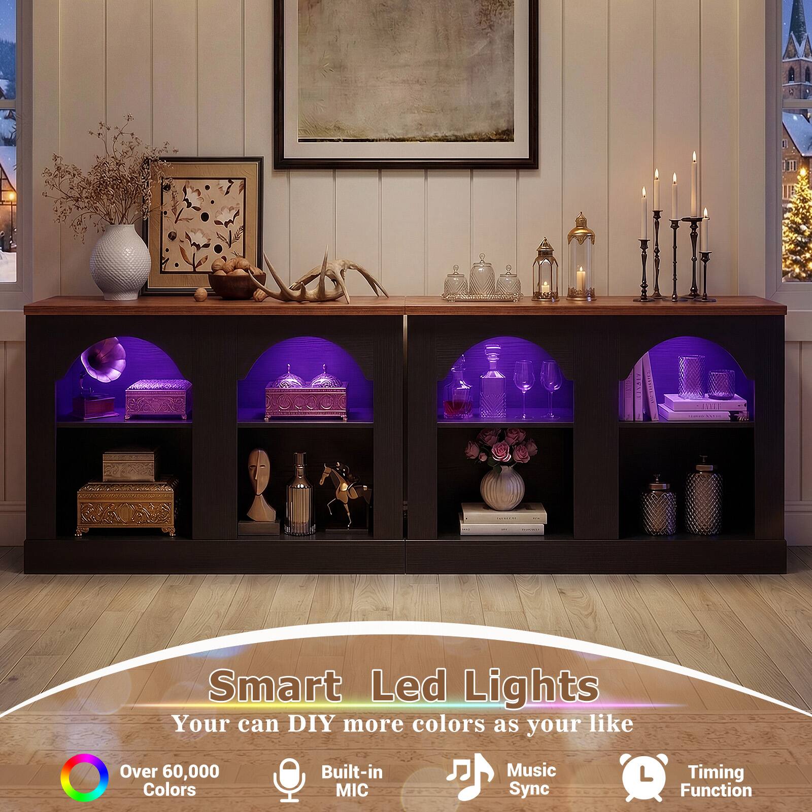 Smart Led Lights  
Your can DIY more colors as your like  
Over 60,000 Colors  
Built-in MIC  
Music Sync  
Timing Function