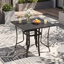 Costway - Square Patio Table for 4, Outdoor Metal Dining Table with Umbrella Hole for Porch - Black