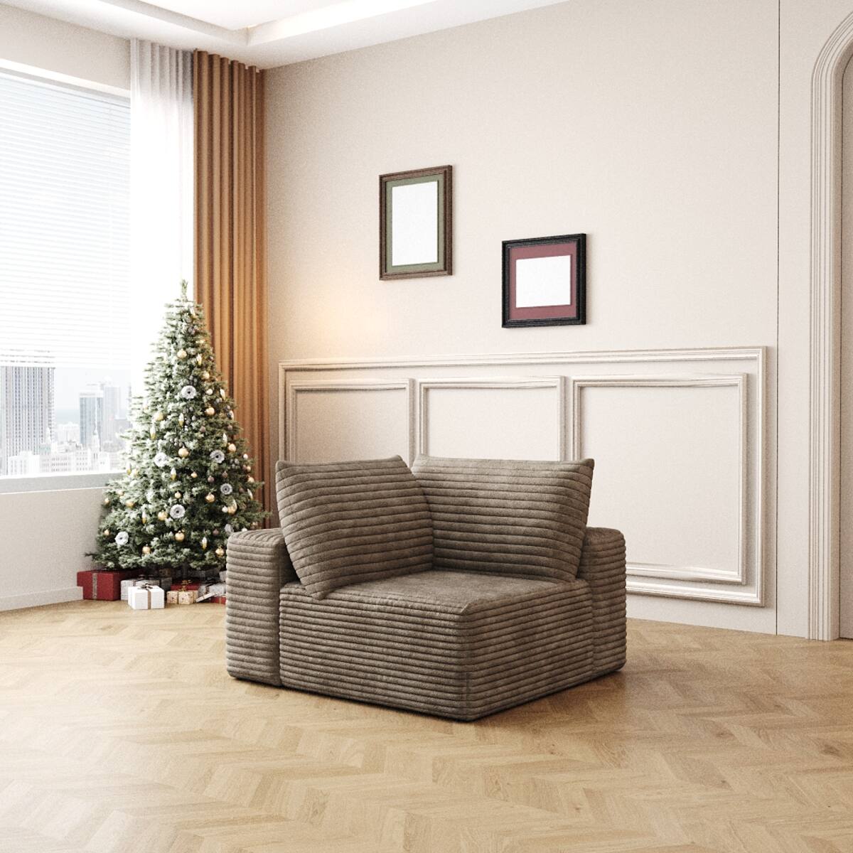 Left. Ropilly - Ropilly Modular Sectional Sofa, Deep Seat Camel Fabric Sofa with Plush Corduroy Fabric, No Assembly - Camel.