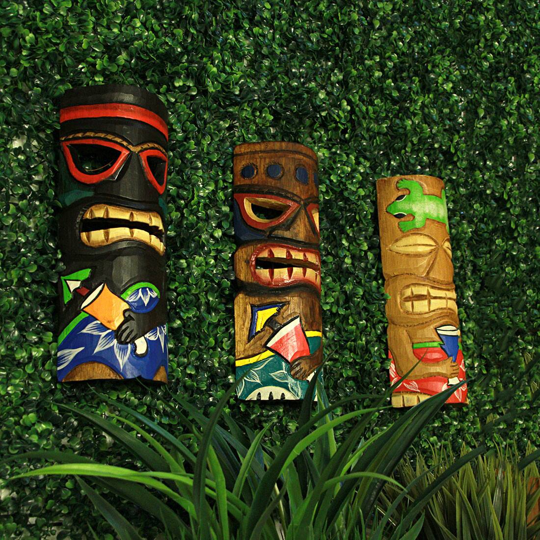 Alt View 3. Zeckos - Set of 5 Polynesian Style Wooden Tiki Masks 10 in. - Multicolored.