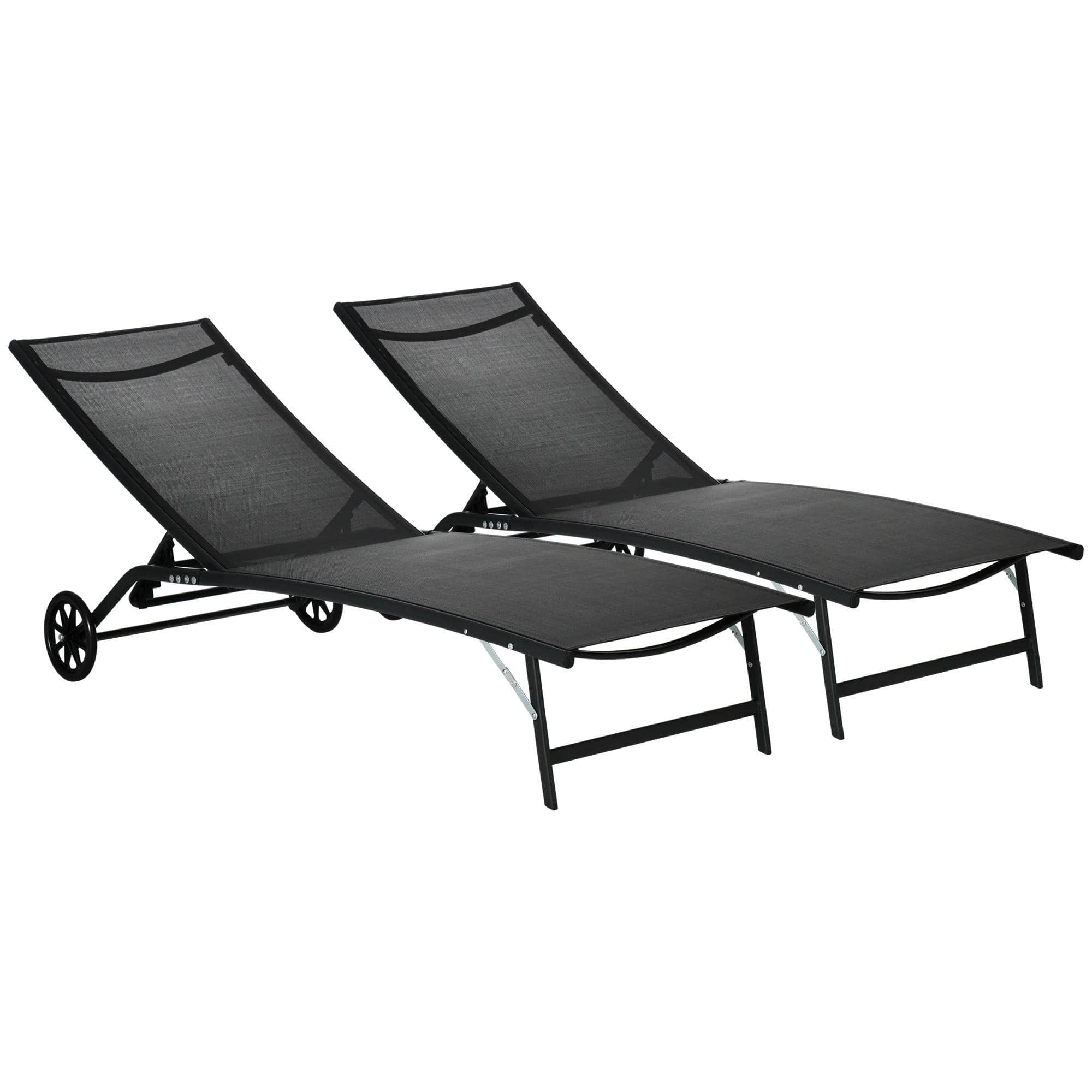Spaco - 2PCS Outdoor Chaise Lounge Chairs with 5 Level Adjustable Backrest - Black