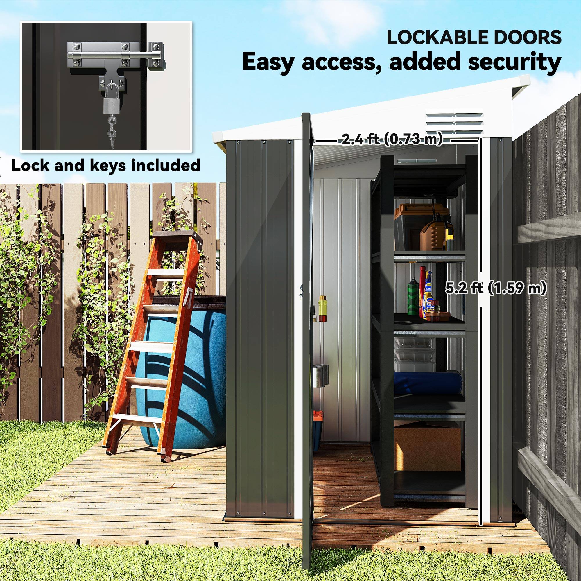 LOCKABLE DOORS  
Easy access, added security  

Lock and keys included  

2.4-ft (0.73-m)  
5.2 ft (1.59 m)