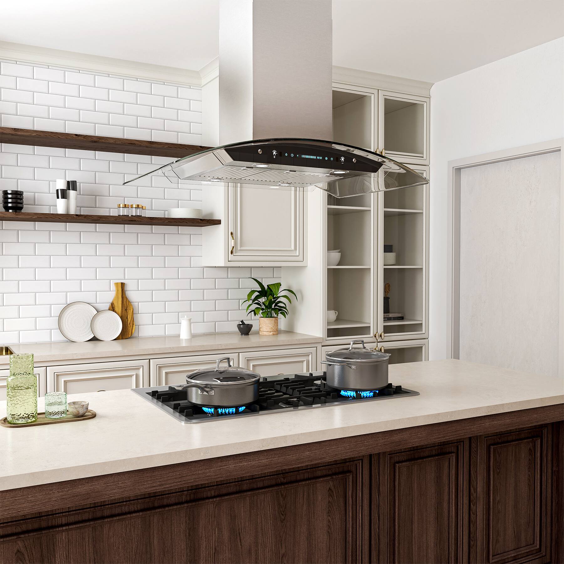 Alt View 2. Onefly - 36 inches - Ducted - Island Range Hood - silver.