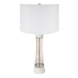 Luckbyte - 15x30.2 Inch White Bronze Marble Table Lamp With Glass Cylinder Shade Assembly Required