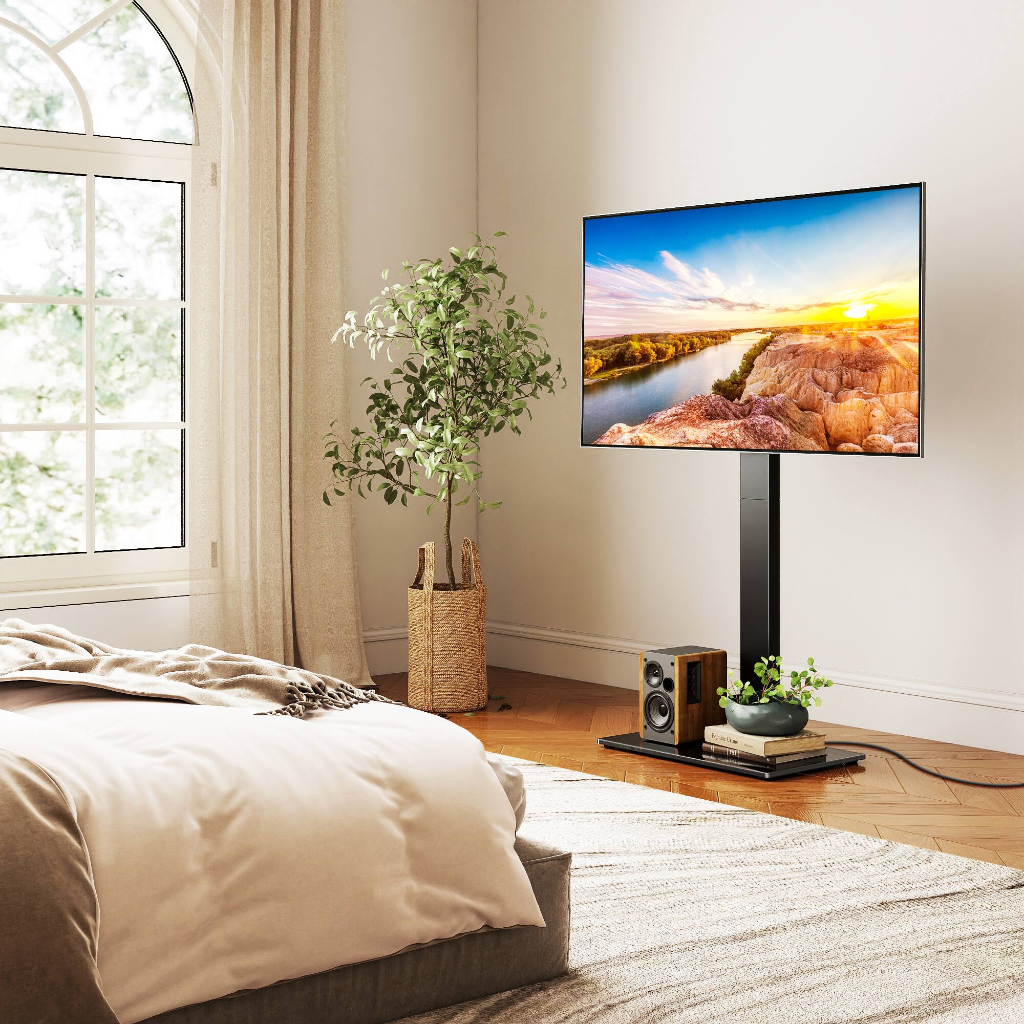 Angle. Rfiver - 37-75 inches power outlet TV stand - Blcak.