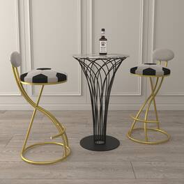 PexFix - Modern Velvet Bar Stools, Set of 2, S-Shaped with Football Print, Upholstered for Kitchen & Living Room - Gold