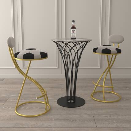 Front. PexFix - Modern Velvet Bar Stools, Set of 2, S-Shaped with Football Print, Upholstered for Kitchen & Living Room - Gold.