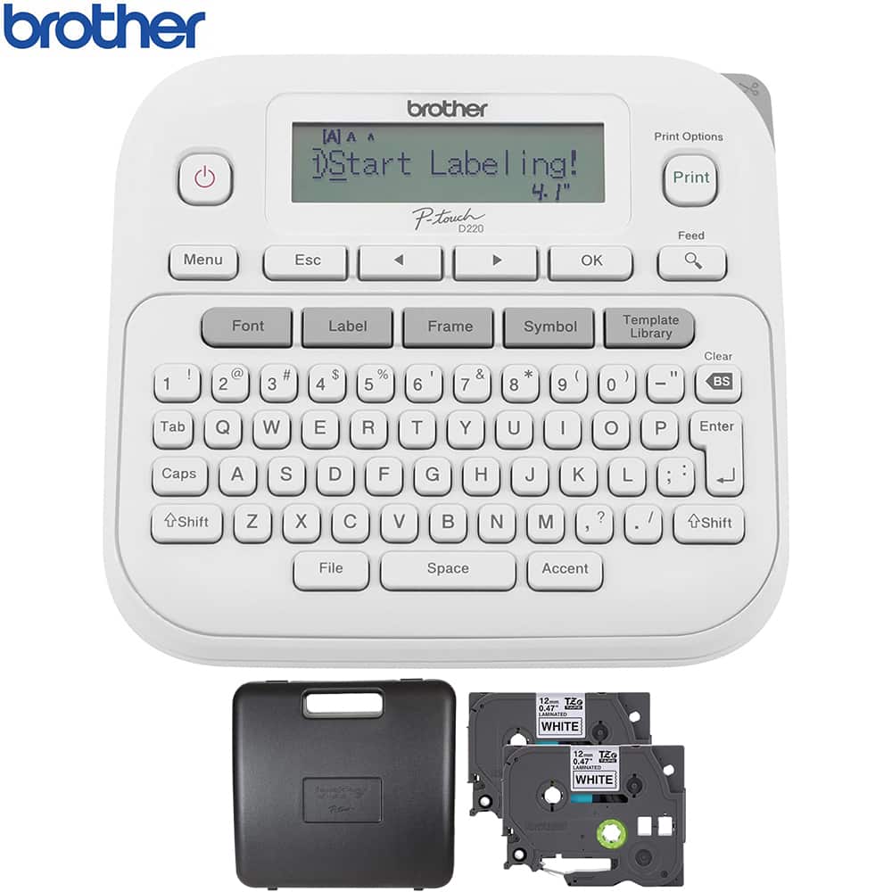 Brother - P-touch PT-D220 Home/Office Everyday Label Maker + CCD220 Storage / Carry Case & TZE2312PKG Label Tape Bundle - White