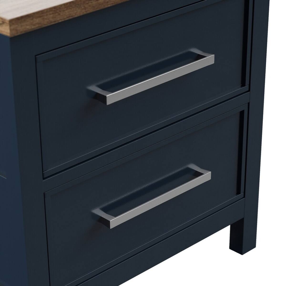 Left. Loheer - Loheer Modern Farmhouse Nightstand, Two-Tone Blue and Dark Brown, Two Drawers - Blue and Dark Brown.