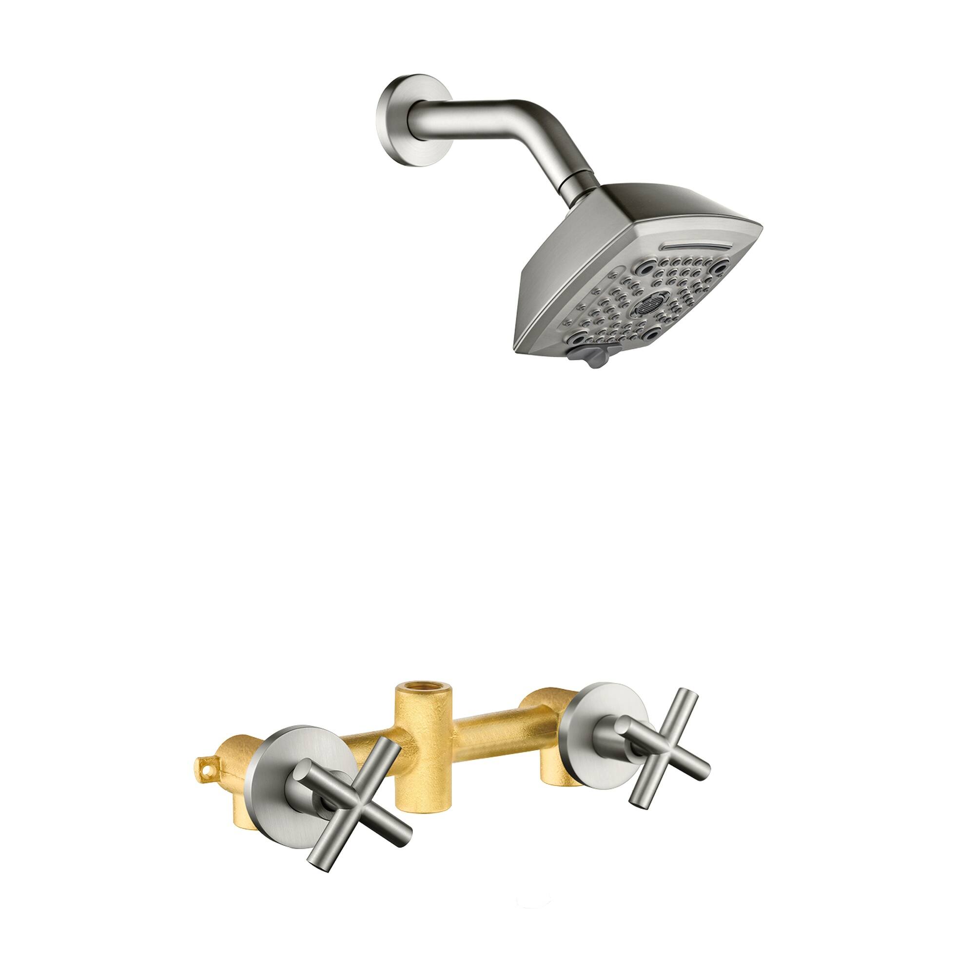 Boyel Living - Brushed Nickel Shower Set Brass SUS304 Dual Handle 5-Function ABS Top Spray 1/2NPT - Silver