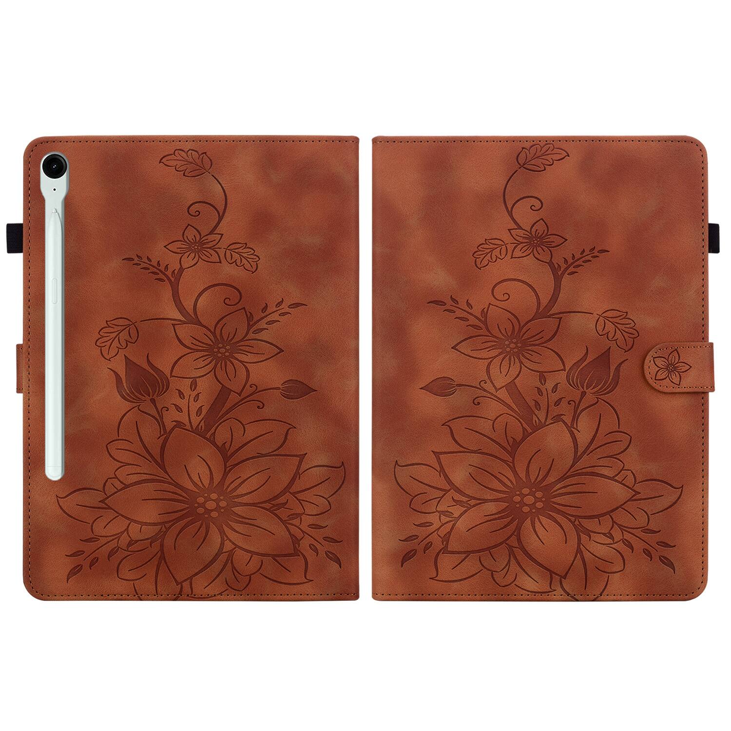 Alt View 2. Dteck - Case for Samsung Galaxy Tab S10 FE & S10 Lite and S9 FE & S9,Embossed Pattern PU Leather Flip Card Holder Stand Cover - Brown.