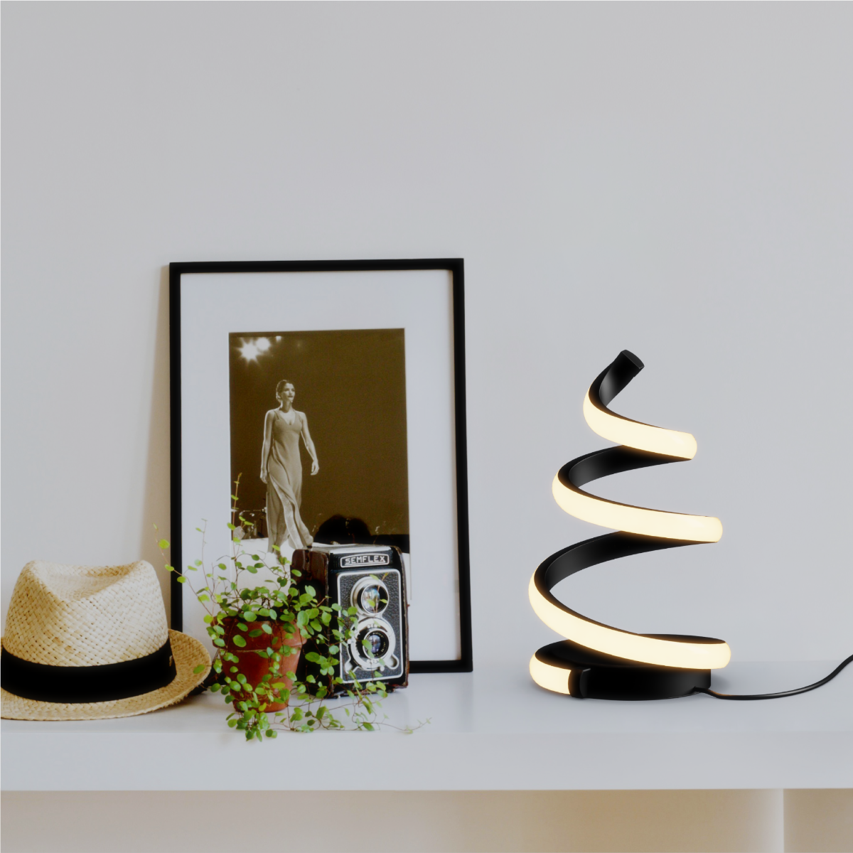 Alt View 1. Infibrite - Spiral 12W LED Table Lamp 16 Inch, 3000K Warm White, Touch Control, Matte Black, Integrated LED - White.