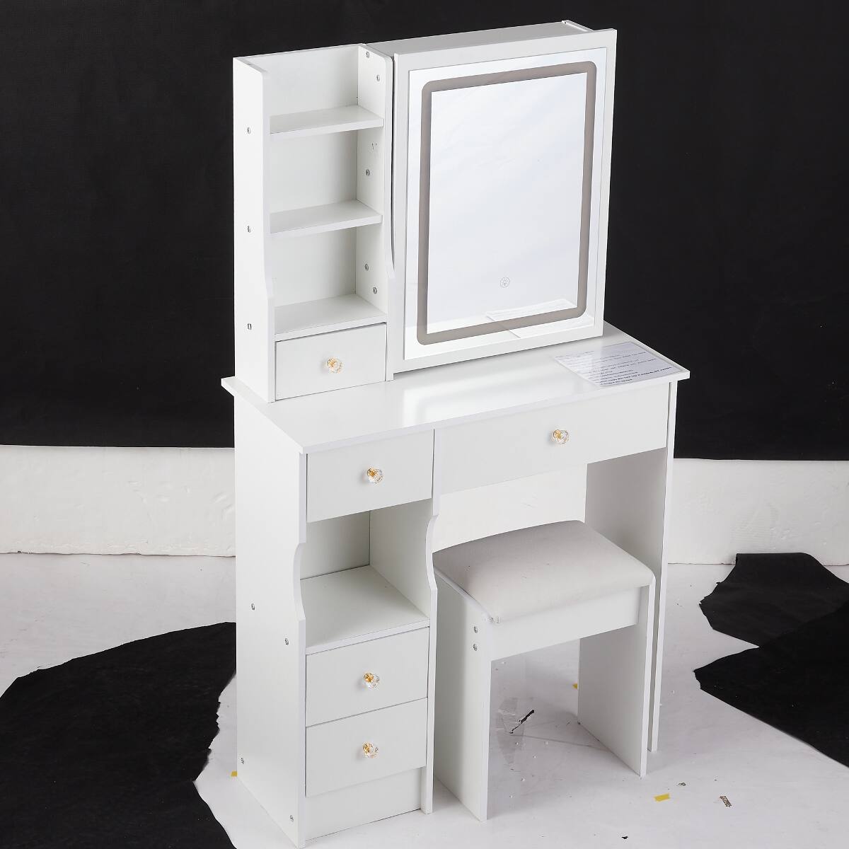 Loheer 29.2 inch small vanity table with cushioned stool, touch control ...