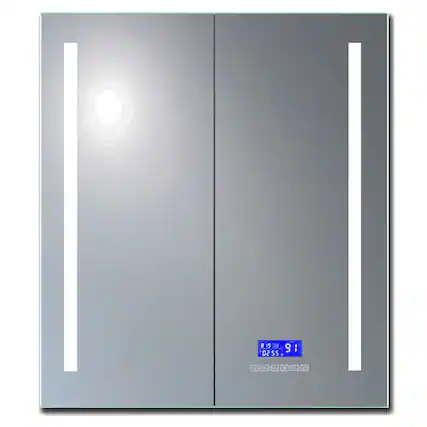 Front. Alfi - 26" x 30" Double Door LED Light Bluetooth Medicine Cabinet - Gray.