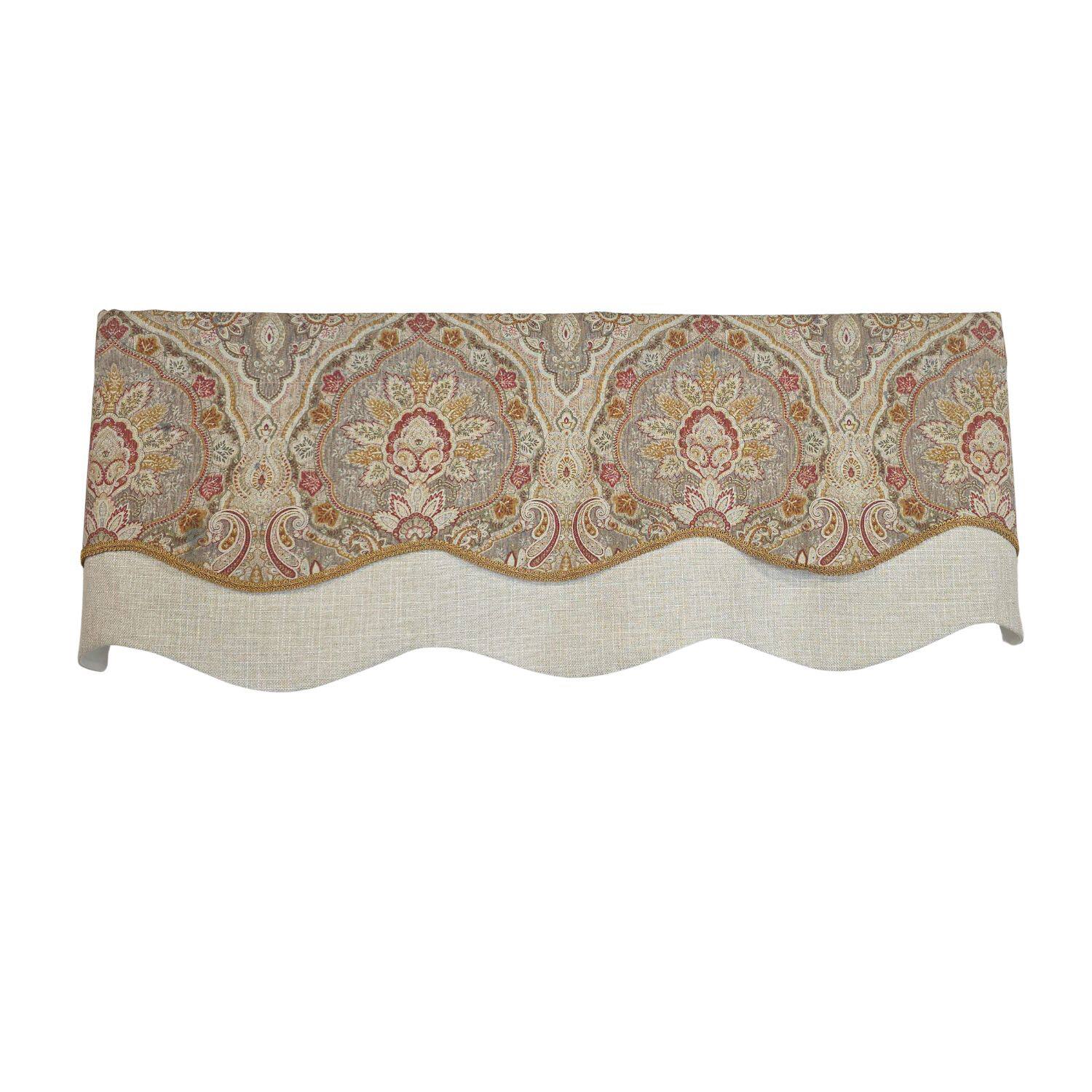 Left. RLF Home - RLF Home 100% Cotton Prague Trimmed Glory Lined Window Valance 50" x 17" Mauve - Mauve.