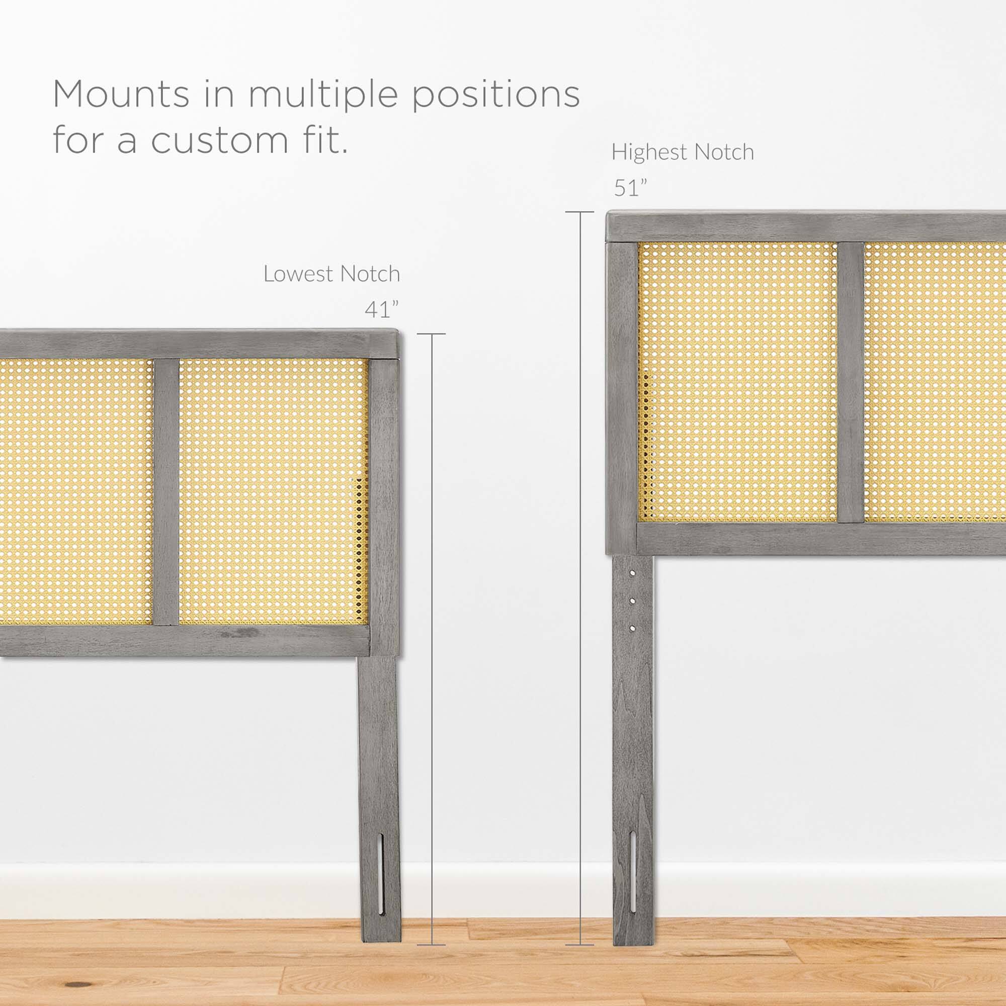 Mounts in multiple positions for a custom fit.

Highest Notch: 51"
Lowest Notch: 41"
