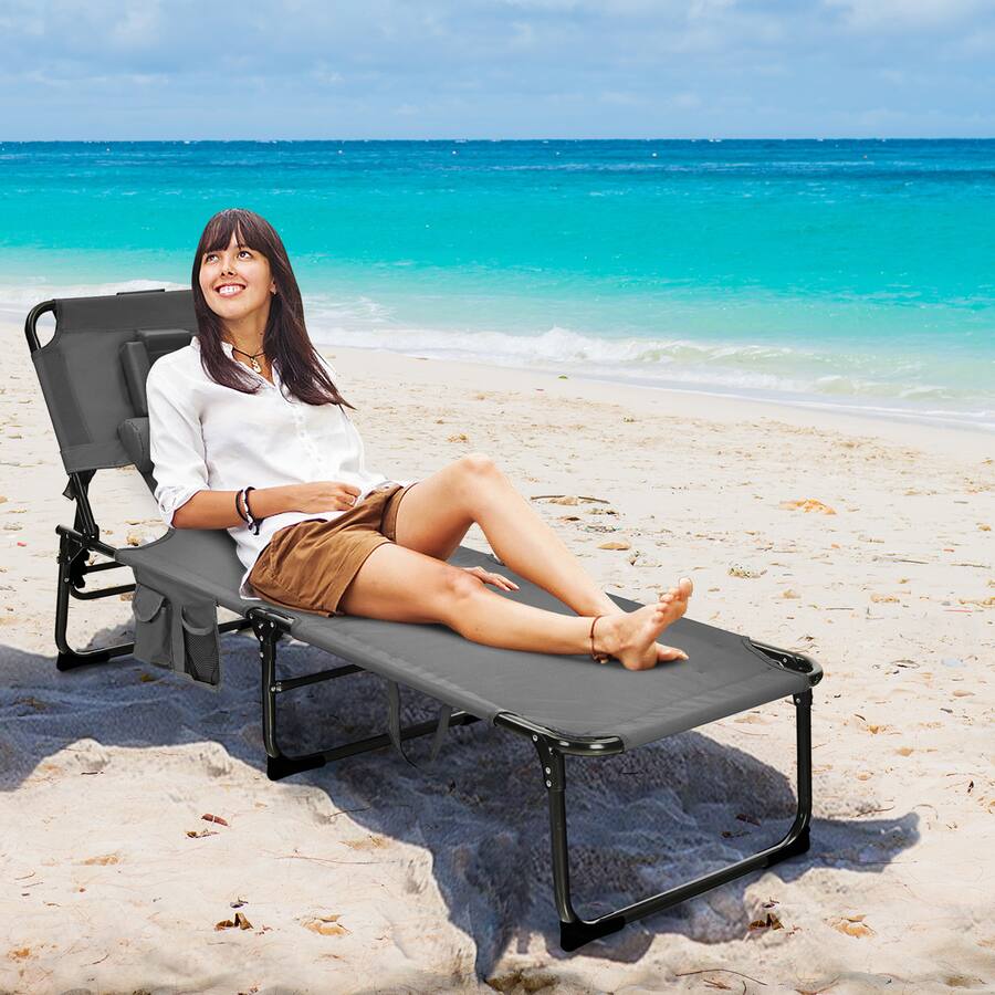 Costway Set of 2 Beach Chaise Lounge Chair Folding Reclining Chair with ...