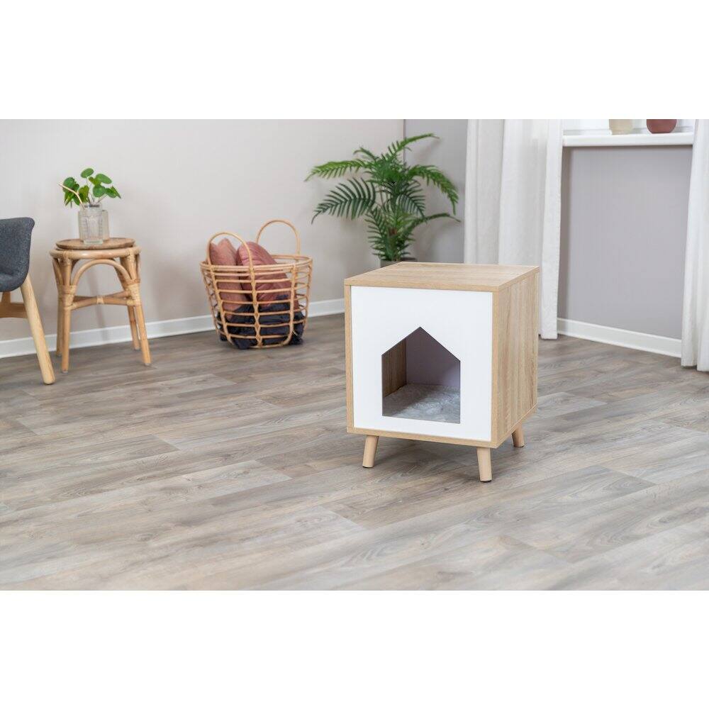 Alt View 2. TRIXIE - Isa Indoor Wooden Cat Condo, Modern Cat Bed Side Table with Cozy Cushion - Natural.