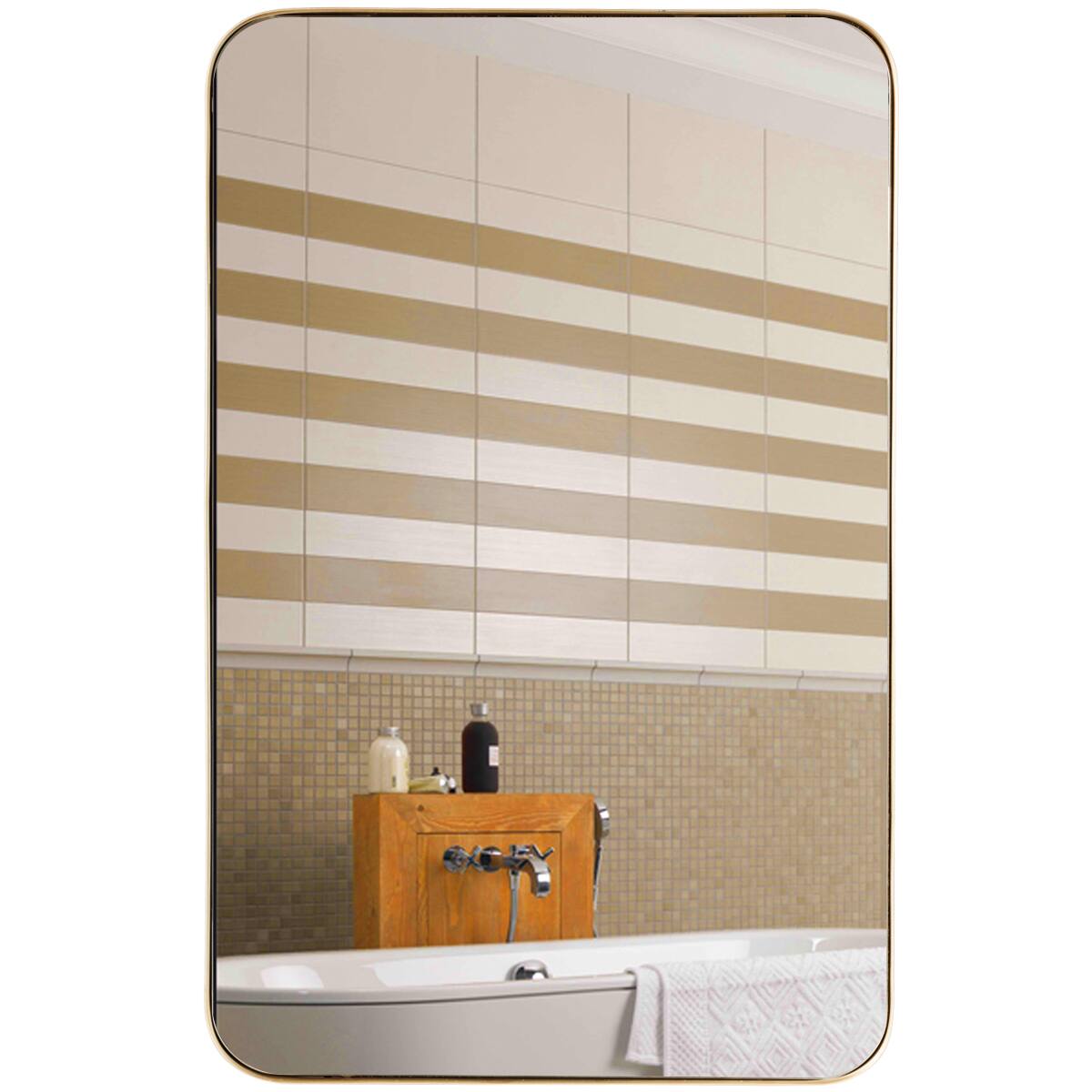 Front. Costway - Costway 32"x20" Wall-Mounted Rectangle Mirror Metal Frame Bathroom Entryway - Gold.